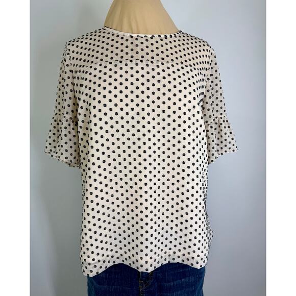 Vintage J crew off white and black dot women's woven short sleeve blouse - Picture 1 of 6